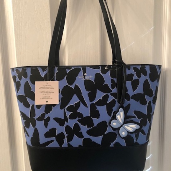 NWT - Kate Spade Adley Blue Butterfly Large Tote Shoulder Bag - Picture 1 of 4